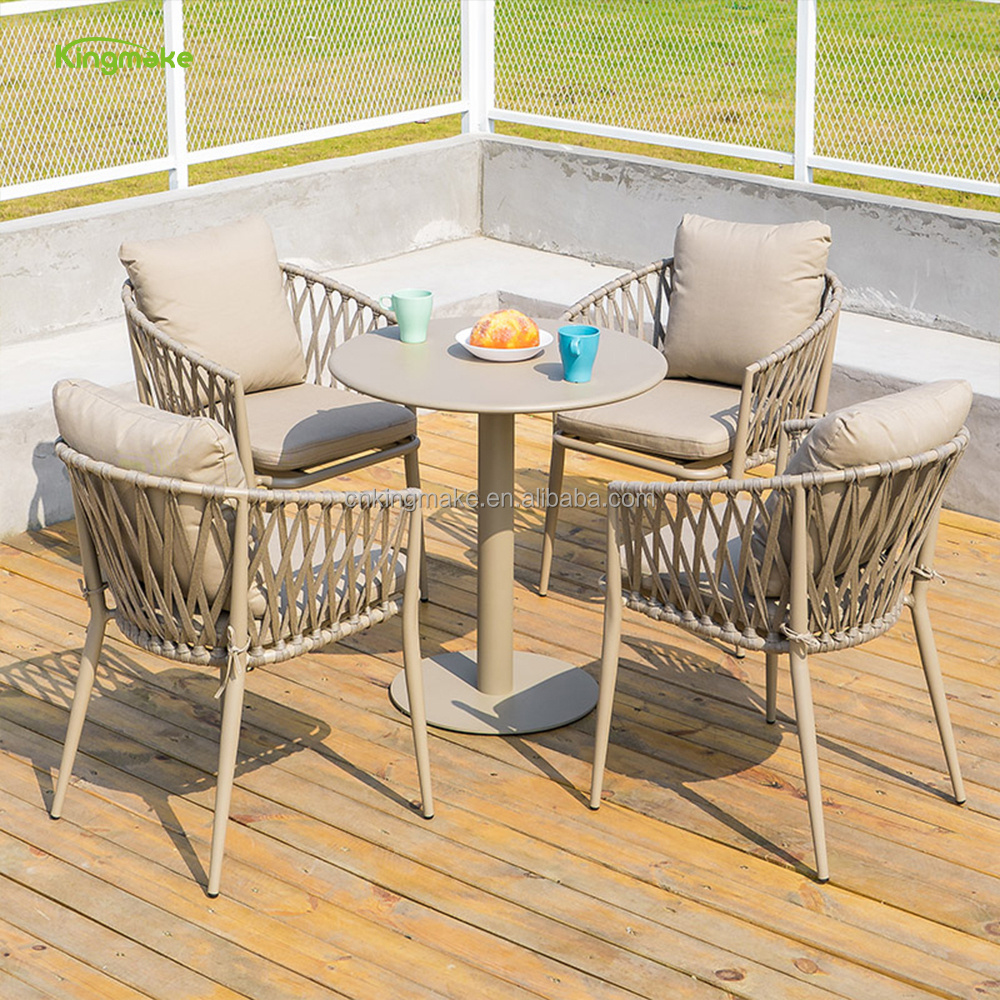 Outdoor Dining Table And Chair Set Luxury Wooden 6 Seater Aluminum Table Set Balcony Coffee Table Set Ready To Ship