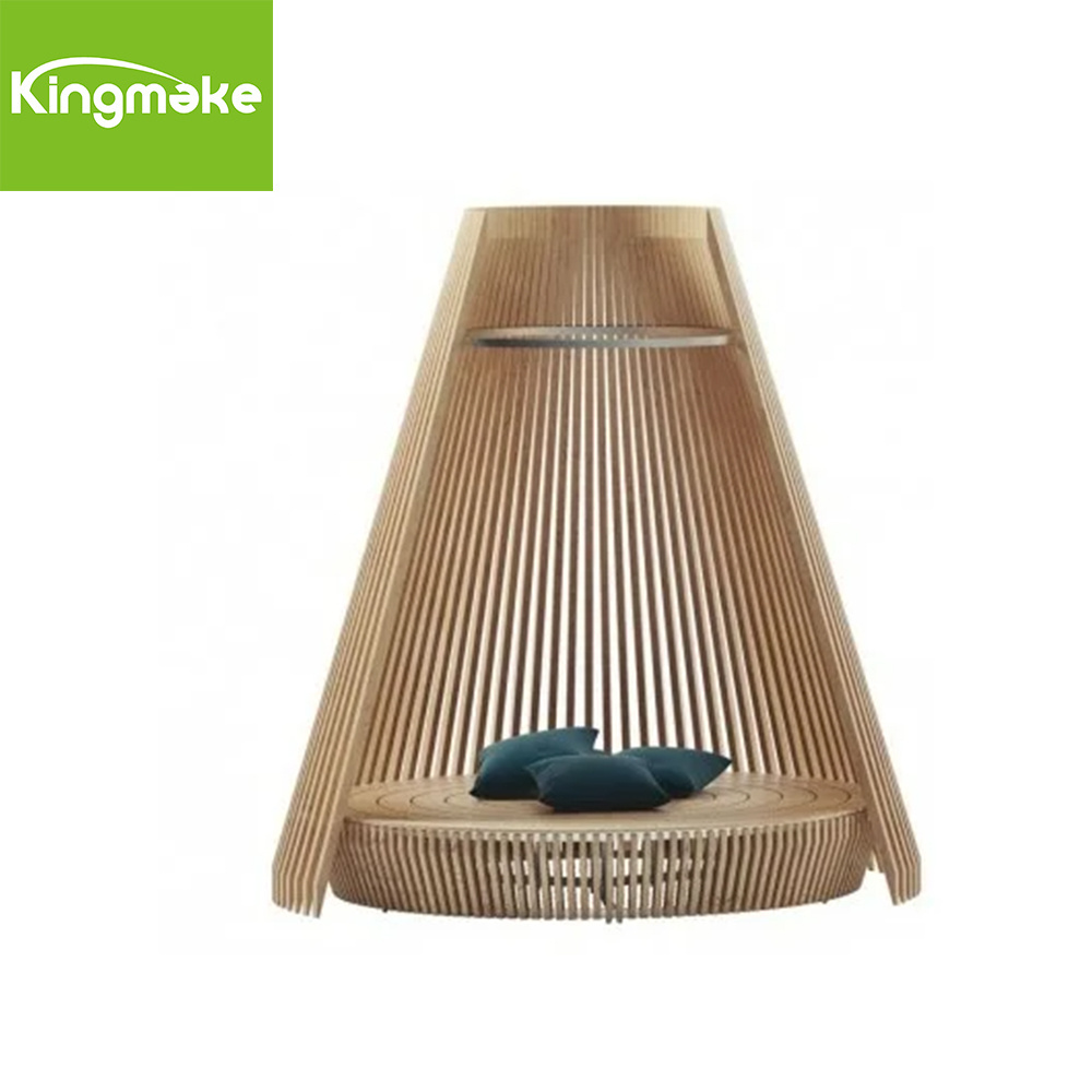 New Design Arrival Outdoor Sun Bed Waterproof All Weather Teak Wood Patio Cabana Sunbed with Thick Cushion