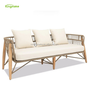 Grey Elegant rope weaving Outdoor Sofa teak wood bottom Patio Furniture Set Garden Rope Sofa Outdoor Villa Hotel Furniture