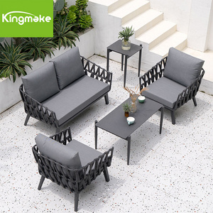 Foshan Furniture Metal Weaving Sofa Patio Furniture Set Aluminum Outdoor Furniture Rope Garden Sofas With Waterproof Cushion