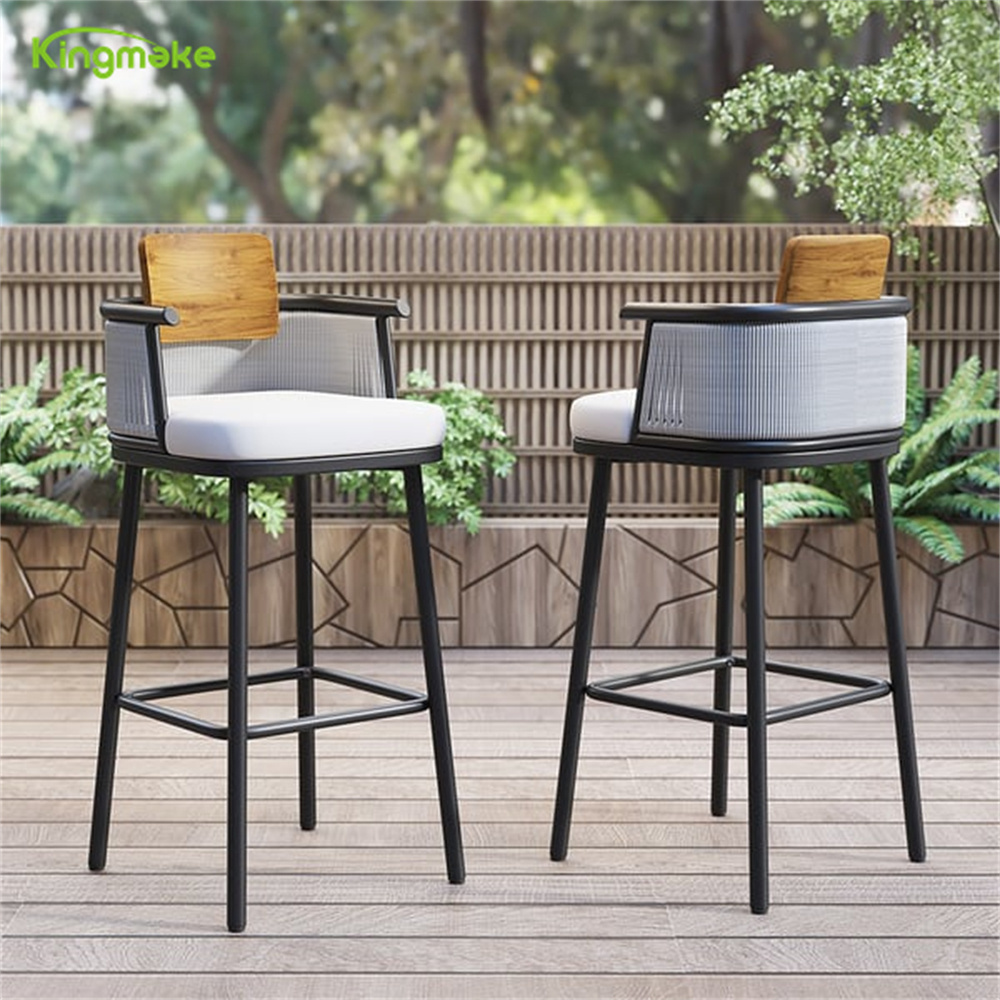 Modern Black Aluminum Bar Sets With 6 Stools Hotel Teak Outdoor Bar Chaise De Bar Furniture