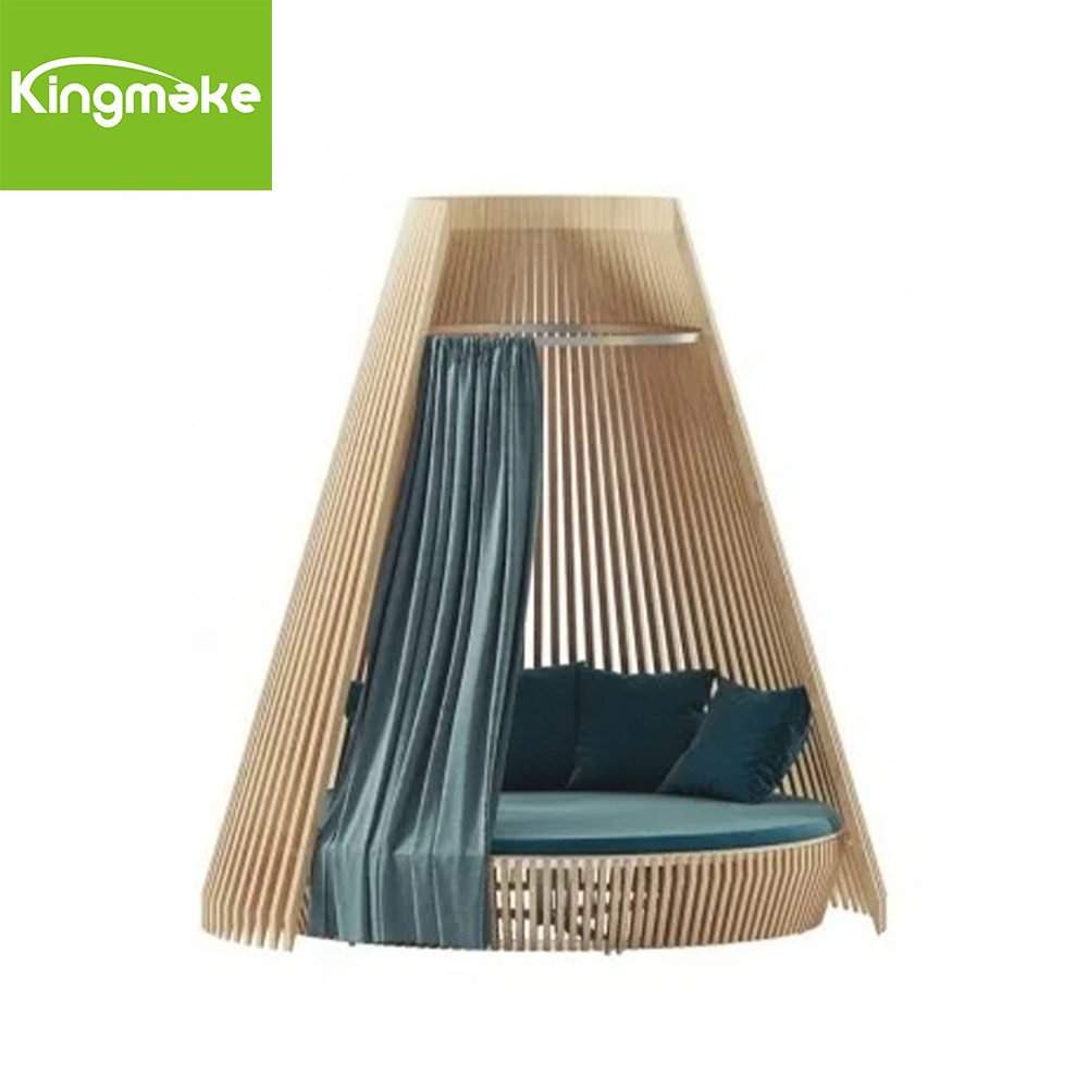 New Design Arrival Outdoor Sun Bed Waterproof All Weather Teak Wood Patio Cabana Sunbed with Thick Cushion