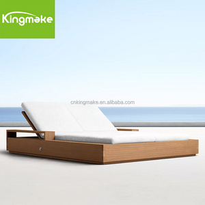 Quality guaranteed double wooden sunbeds chaise lounge with massage teak wood poolside furniture sun lounger with armrest