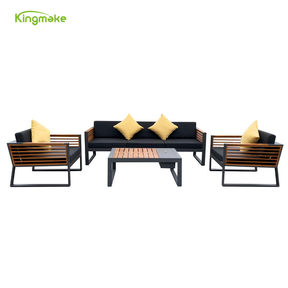 Modern Black with Some Wood Slats Patio Set Outdoor Garden Furniture Aluminum Garden Sofa New