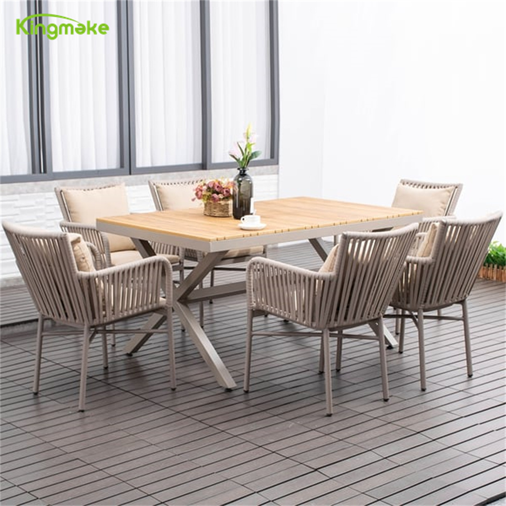 Outdoor Garden Furniture Patio 7 Piece Rattan Dining Table Set With Chairs And Cushions