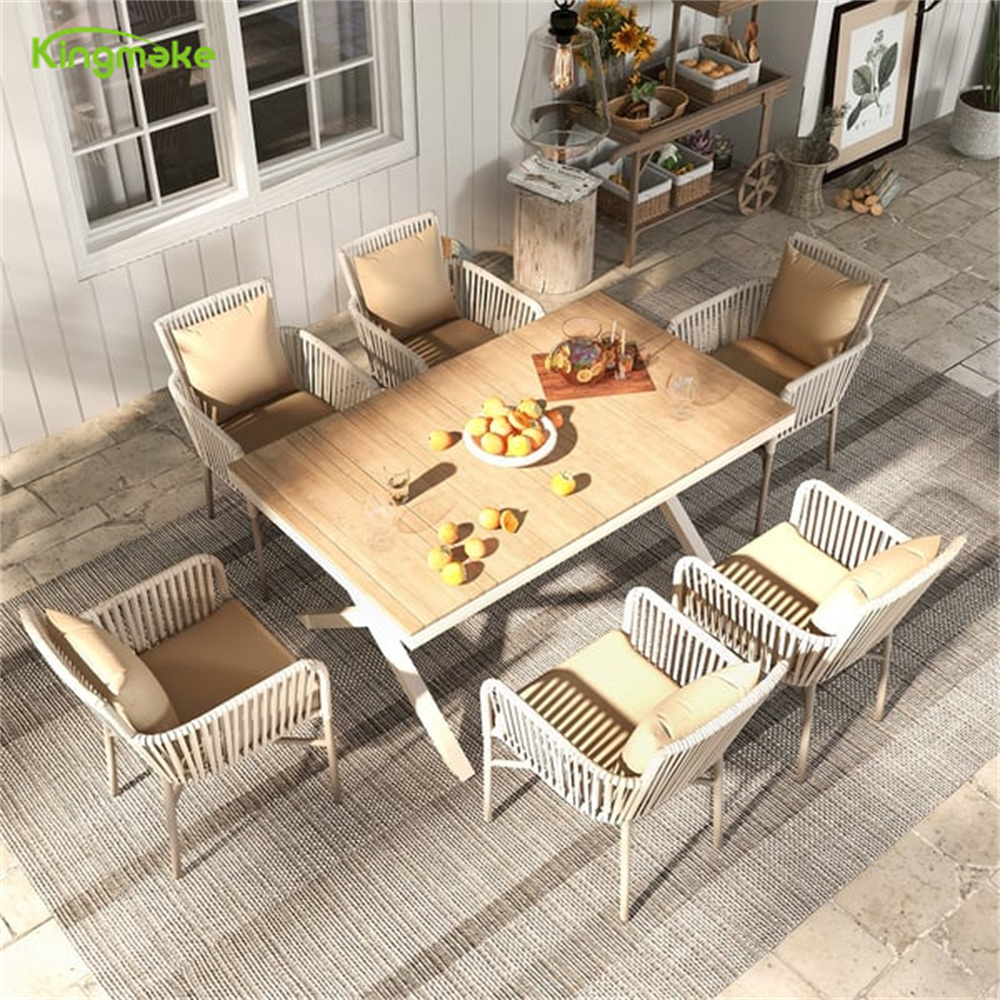 Outdoor Garden Furniture Patio 7 Piece Rattan Dining Table Set With Chairs And Cushions