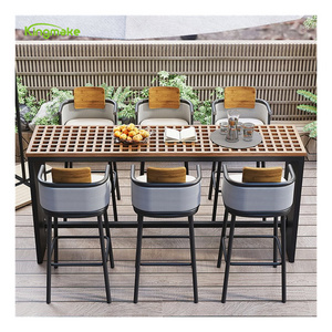 Modern Black Aluminum Bar Sets With 6 Stools Hotel Teak Outdoor Bar Chaise De Bar Furniture