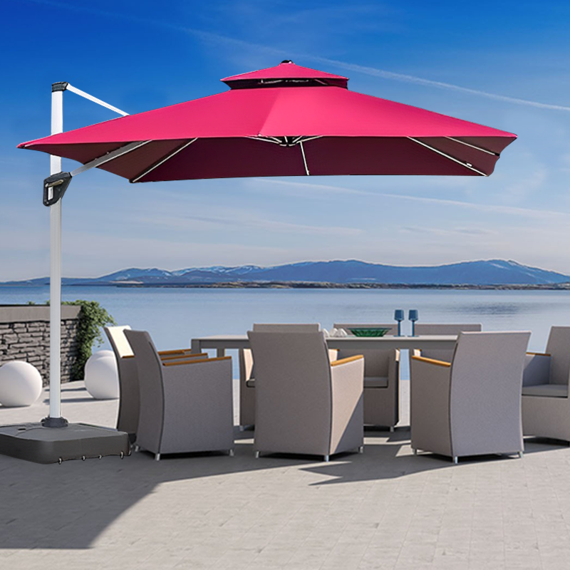 Aluminum Furniture Led Solar Large Right Cantilever Outdoor Sun Tilting Garden Replacement Patio Umbrella