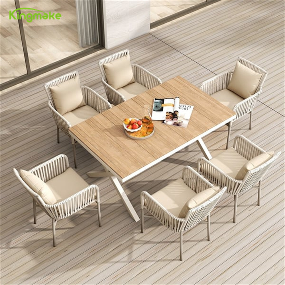 Outdoor Garden Furniture Patio 7 Piece Rattan Dining Table Set With Chairs And Cushions