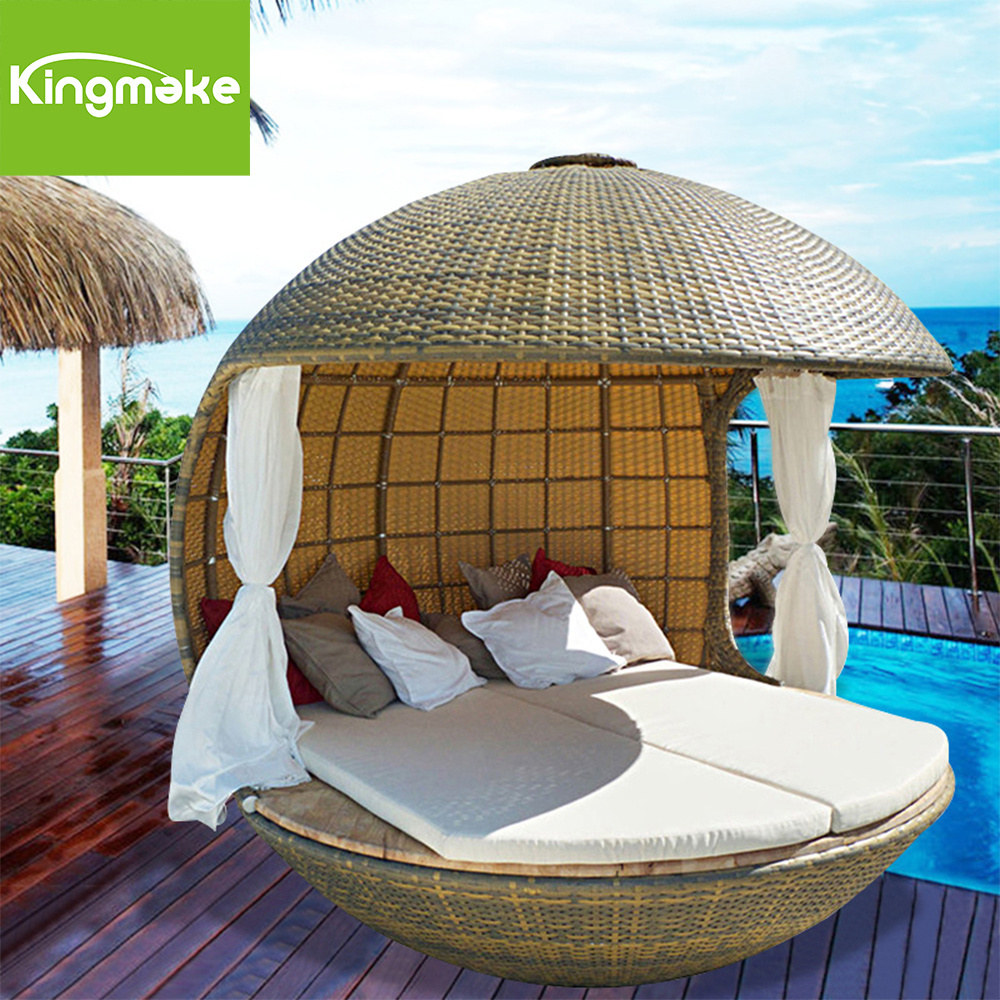 Outdoor Day Bed Swimming Pool Lounge Seaside Cabana With Canopy Seaside Beach Rattan Sunbed Daybed