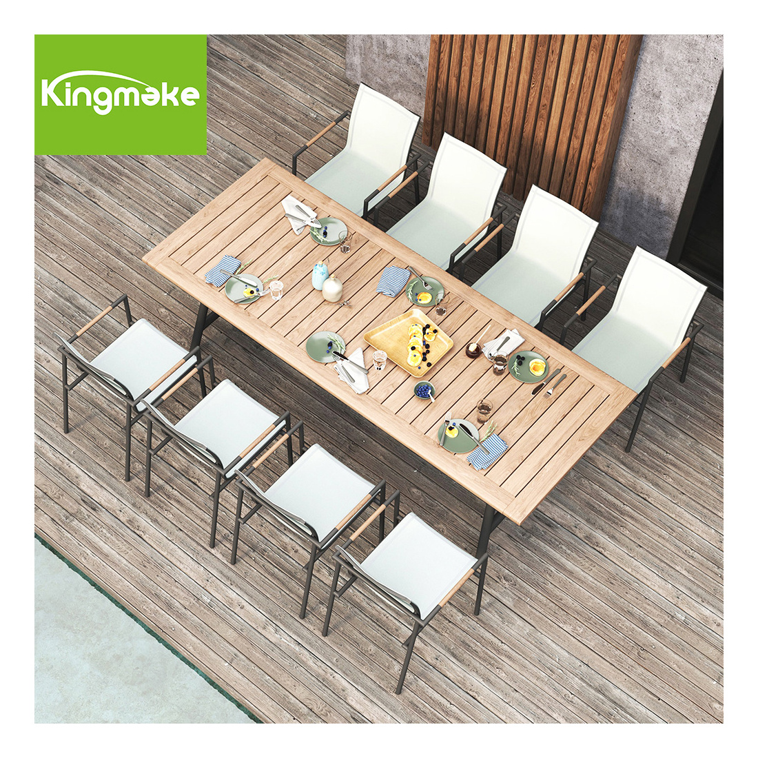 Luxury 6 or 8 Seater Teak Wood Patio Furniture Set for Outdoor Garden Restaurant Use Includes Dining Table and Chairs