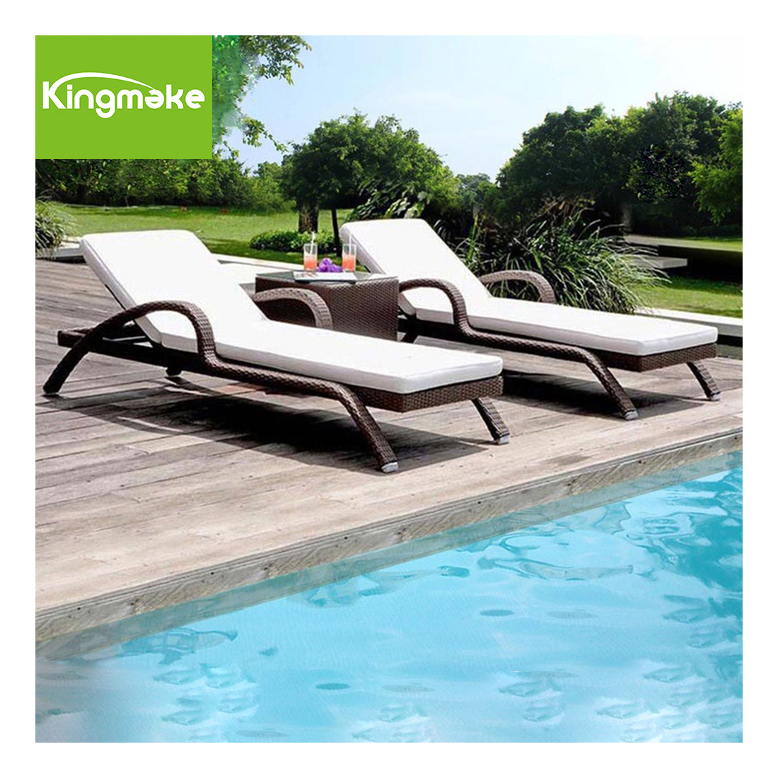 Hot Sale Wicker Rattan Sun Loungers with armrest outdoor furniture swimming pool beach bed UV resistant