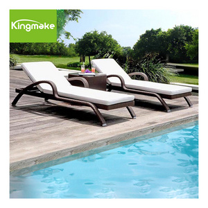 Hot Sale Wicker Rattan Sun Loungers with armrest outdoor furniture swimming pool beach bed UV resistant