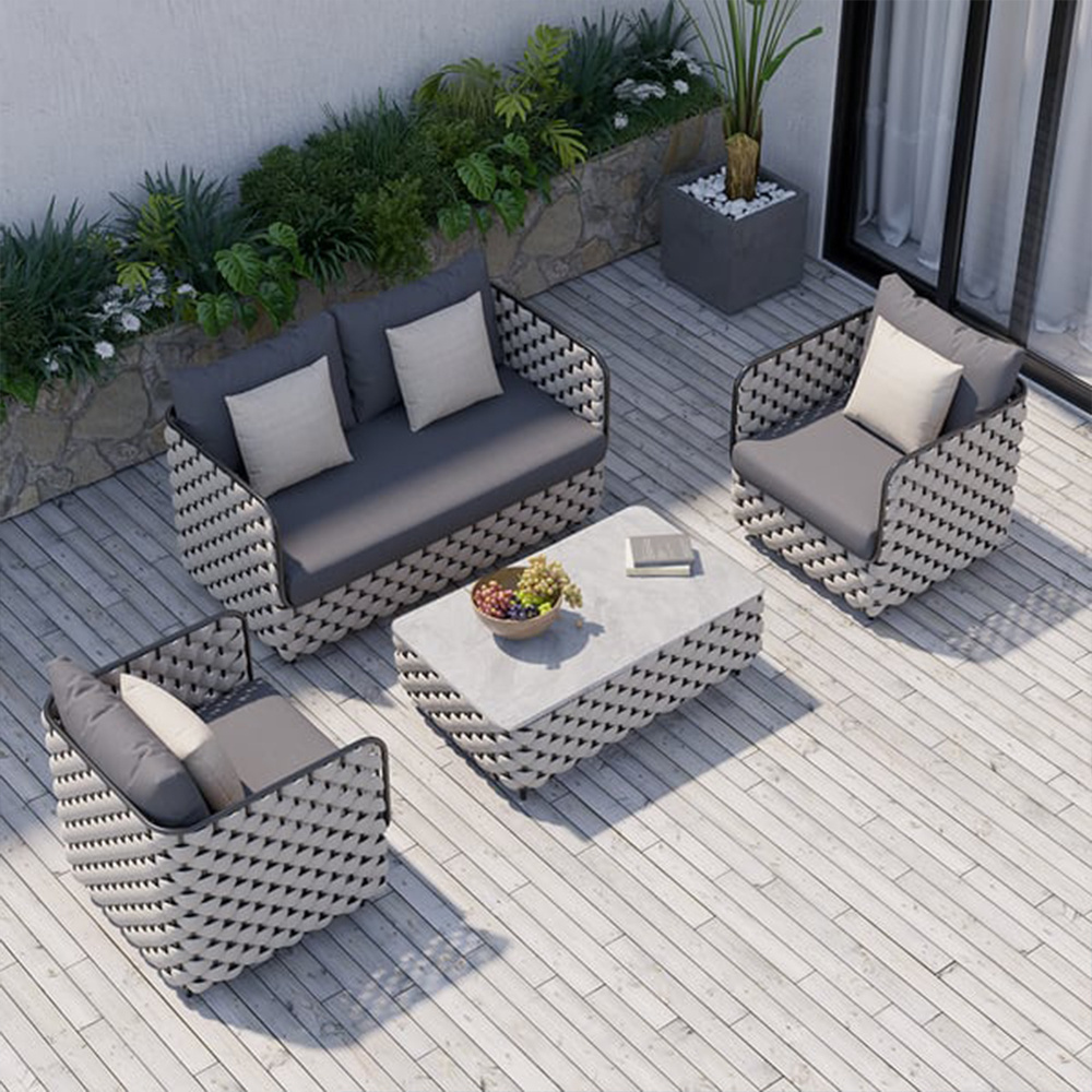 All Weather Modern Luxury Style Custom Terrace Aluminum Patio Lazy Rope Sofa Chairs Set Garden Outdoor Furniture