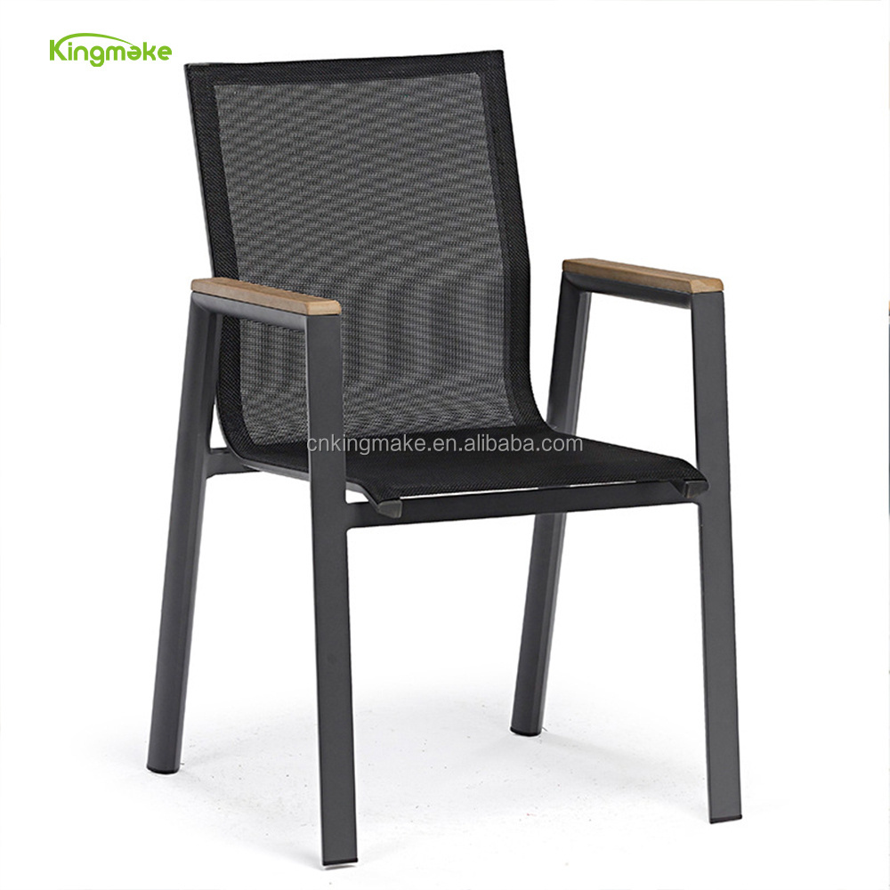 Fast delivery 6 seater outside aluminum dining table and chair set black balcony table set outdoor cafe furniture with low price