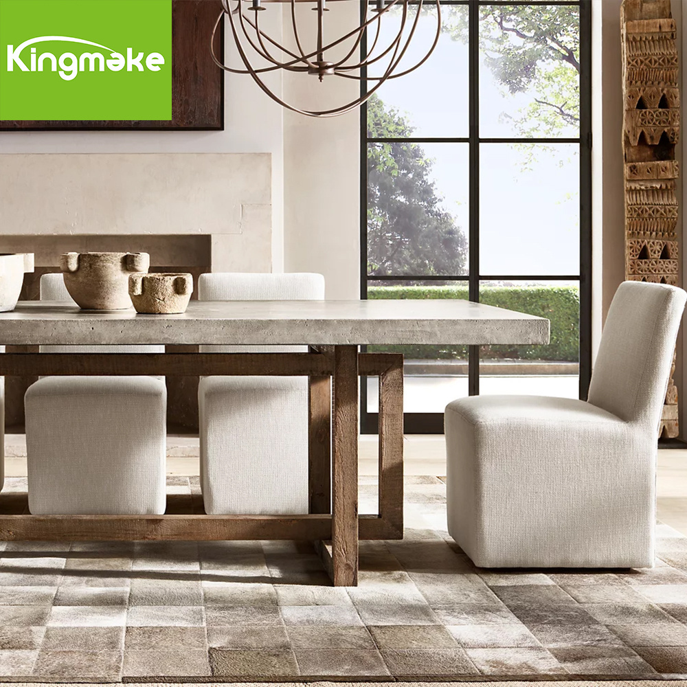 Modern American Style Dining Room Wooden Rectangular Cement Dining Table Round Solid Wood Table Concrete Dining Table