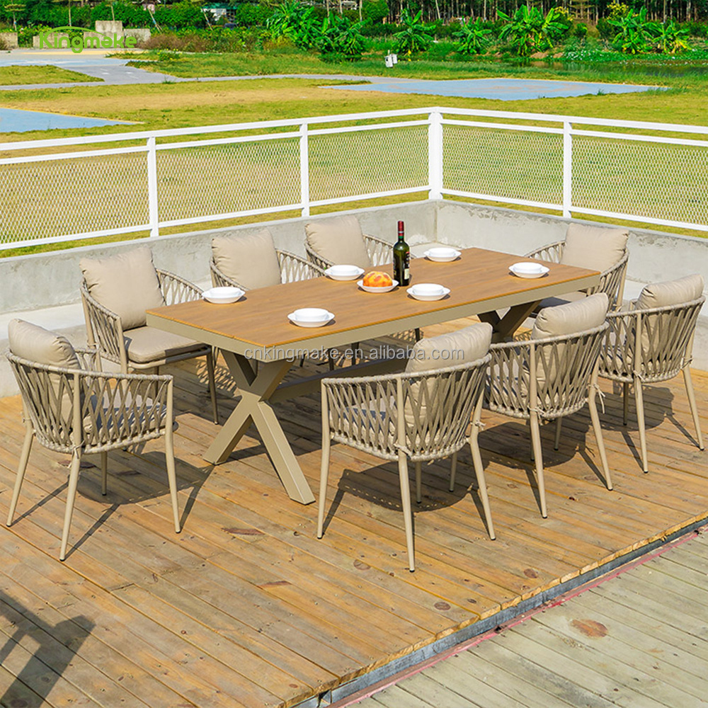 Outdoor Dining Table And Chair Set Luxury Wooden 6 Seater Aluminum Table Set Balcony Coffee Table Set Ready To Ship