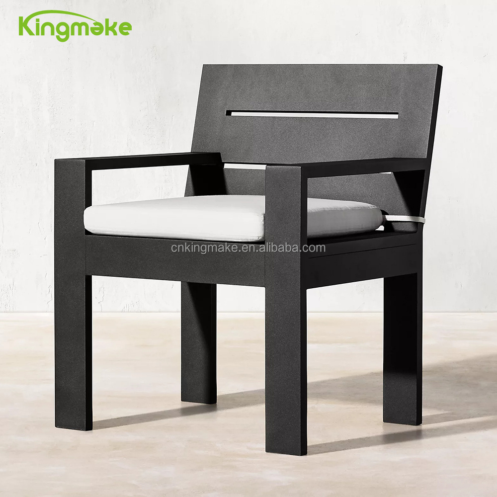 Black Modern Patio Furniture Aluminum Table Extrieur Alu Dining Table Set 4 Armrest Chairs