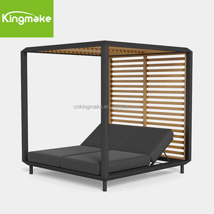 Hot Sale Teak Aluminum Cabana Outdoor Furniture Chaise Lounge Hotel Beach Sunbed Daybed