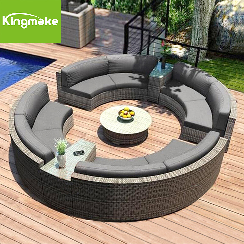 Modern Grey round Backyard Furniture Garden Sofa Set Patio Furniture Set cushion Outdoor Furniture Garden Set