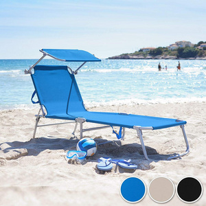 Adjustable height outdoor portable luxury foldable beach sun lounger with shade