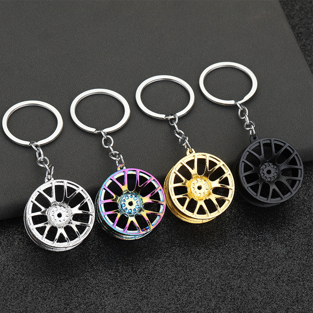 Wholesale Metal Car Keychain Auto Parts Car Mini Tire Wheel Hub Spinner Keychains Accessories 3D Metal Keychain