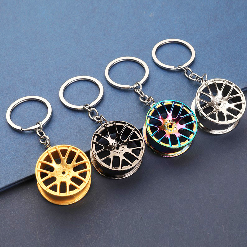 Wholesale Metal Car Keychain Auto Parts Car Mini Tire Wheel Hub Spinner Keychains Accessories 3D Metal Keychain