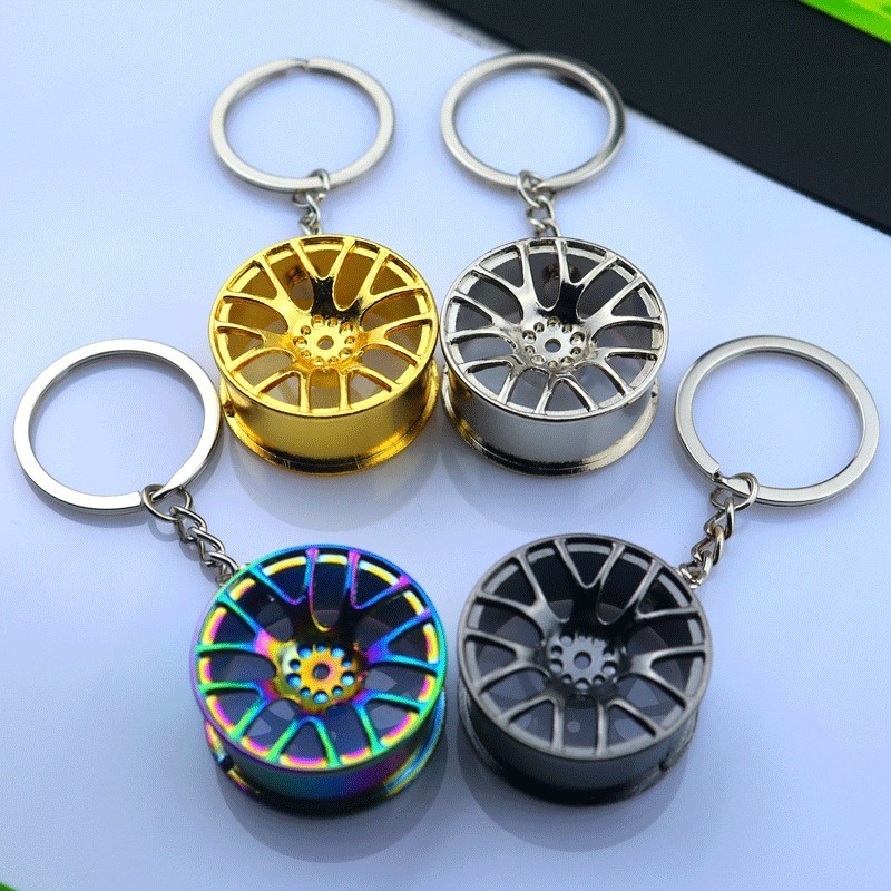 Wholesale Metal Car Keychain Auto Parts Car Mini Tire Wheel Hub Spinner Keychains Accessories 3D Metal Keychain