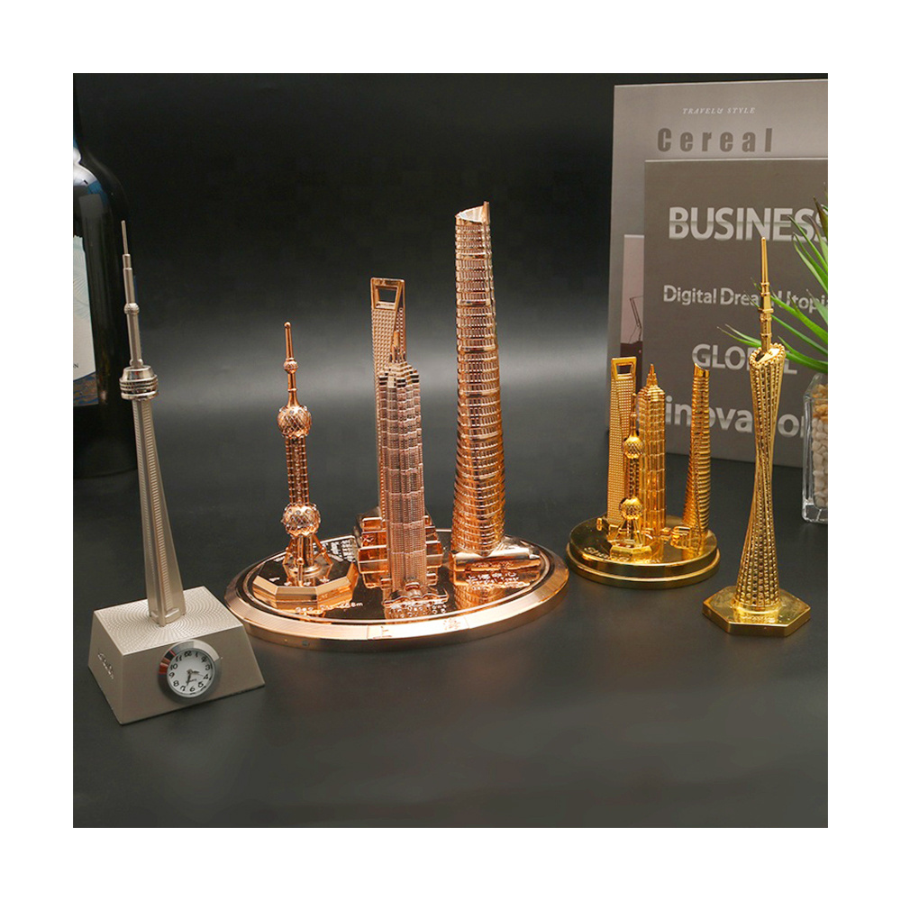 Custom Luxury 3D Antique Brass Metal Twin Towers Oman Architectural Model with Logo Art Sword Medal for Tourist Souvenirs