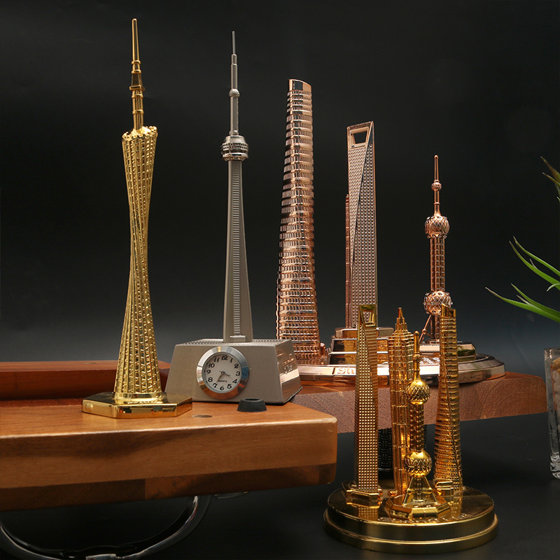 Custom Luxury 3D Antique Brass Metal Twin Towers Oman Architectural Model with Logo Art Sword Medal for Tourist Souvenirs