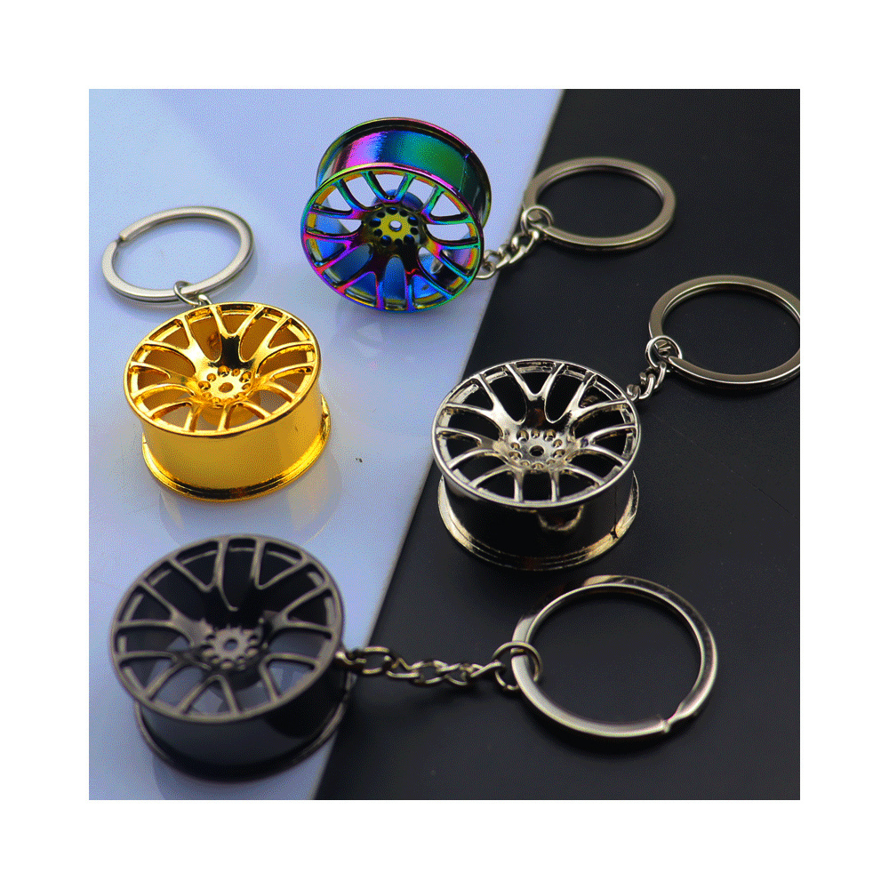 Wholesale Metal Car Keychain Auto Parts Car Mini Tire Wheel Hub Spinner Keychains Accessories 3D Metal Keychain