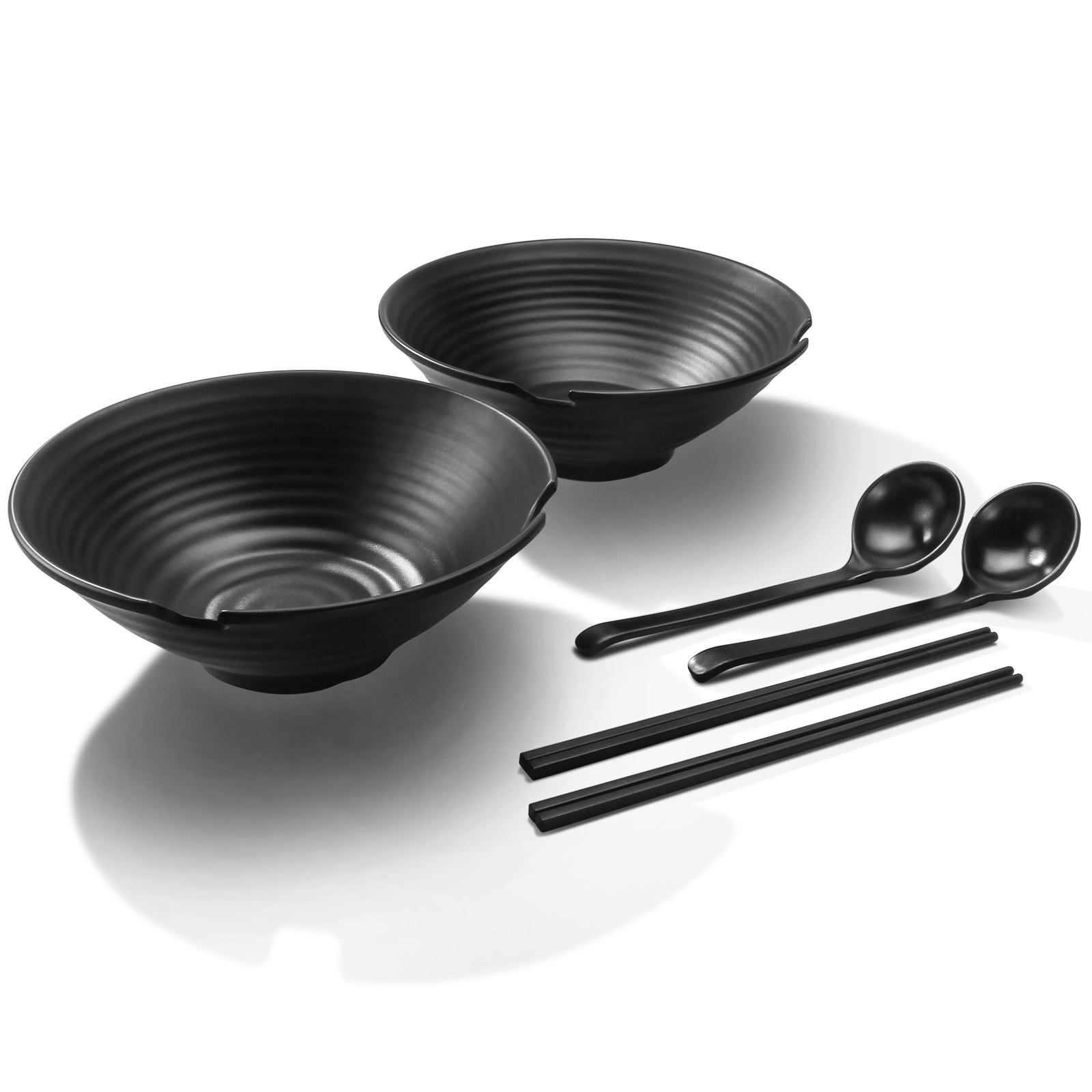 37OZ Food Safety  japanese 9 inch black noodle bowl melamine ramen bowl with chopstick and spoon