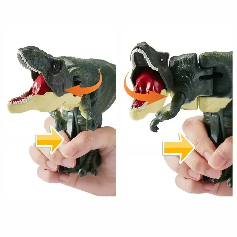 OPP bagHot sell movable Grabber Trigger T-Rex press plastic dinosaur toy Telescopic Swing Fidget Toy with sound light for kids