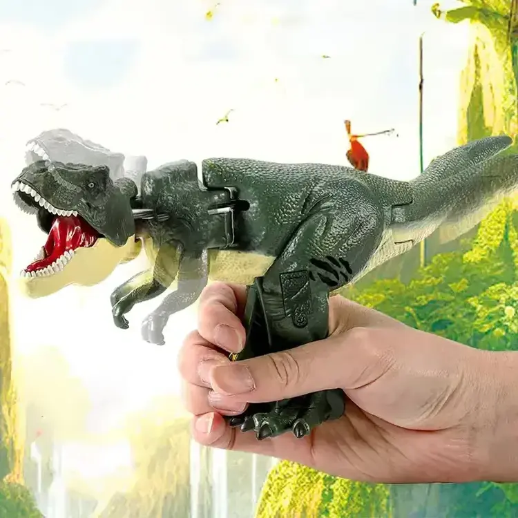 OPP bagHot sell movable Grabber Trigger T-Rex press plastic dinosaur toy Telescopic Swing Fidget Toy with sound light for kids