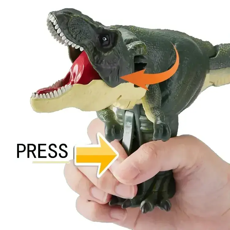 OPP bagHot sell movable Grabber Trigger T-Rex press plastic dinosaur toy Telescopic Swing Fidget Toy with sound light for kids