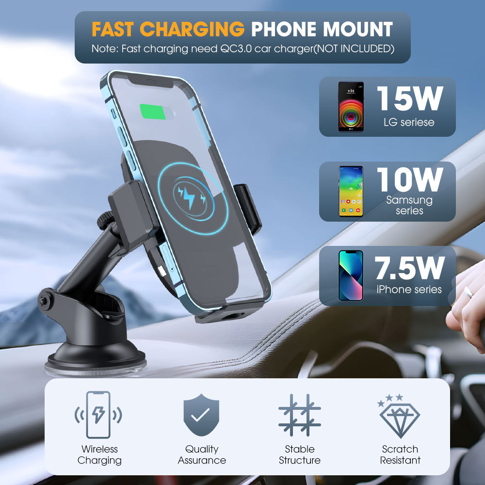 Kinlan Portable Car Wireless Charger ABS Mobile Android Phone Holder with Fast Charging for Smart Watches-5W & 10W Output Power