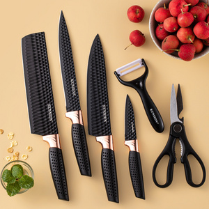 Color Box Black Diamond Pattern Grater Scissors 6-piece Knife Set Chef Kitchen Knife Set Grater Scissors Non-stick Ceramic ABS