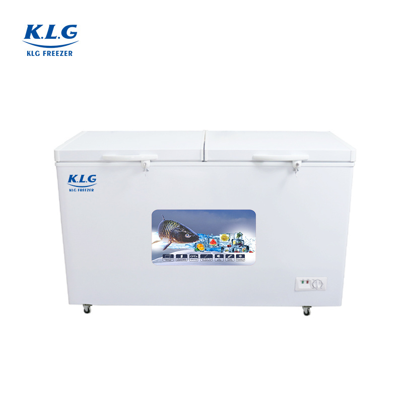 New Design Commercial Top Open double door 358L refrigerator home use deep solar chest freezers with locks