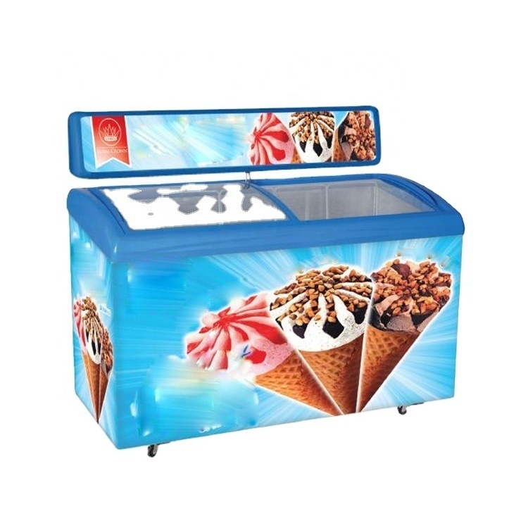 Commercial  288L covered sliding glass door ice cream  chest  freezer with ce certificate