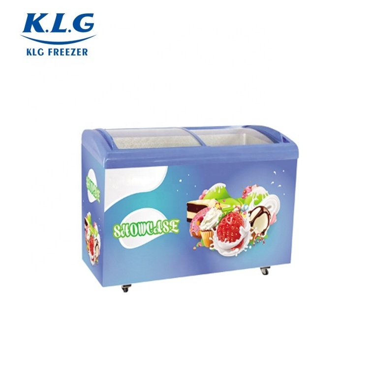 Commercial  288L covered sliding glass door ice cream  chest  freezer with ce certificate