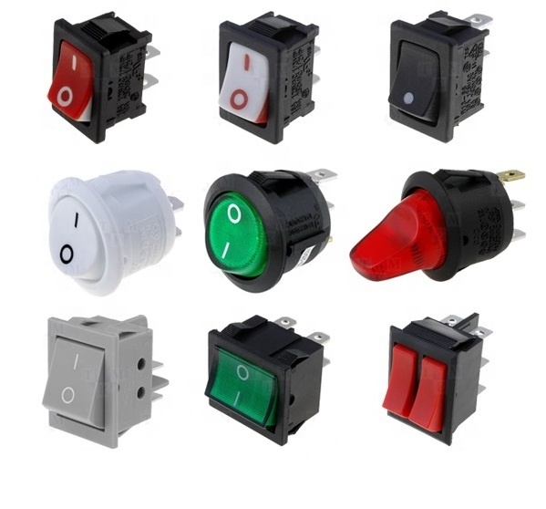 KLS 6A 250VAC 2p 3p ON OFF LED green red rocker switch