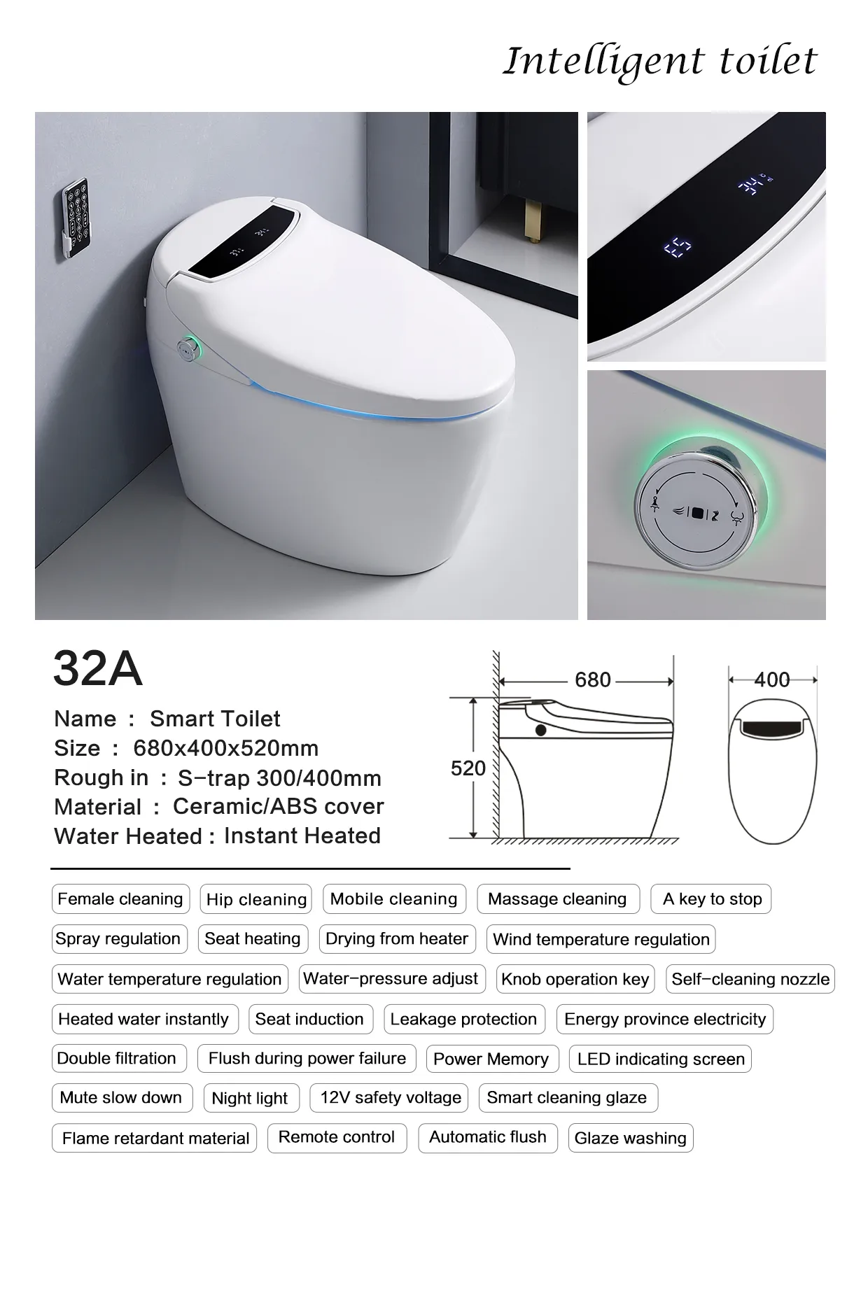 Kemei Wares Automatic Bidet One Piece Toilet Modern Bathroom Ceramic Wc Intelligent Smart Toilet With Remote Control