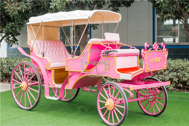 2024 Pink Color Sightseeing Carriage Europe Royal Wedding Horse Cart Luxury Exhibition Carriage for Sale