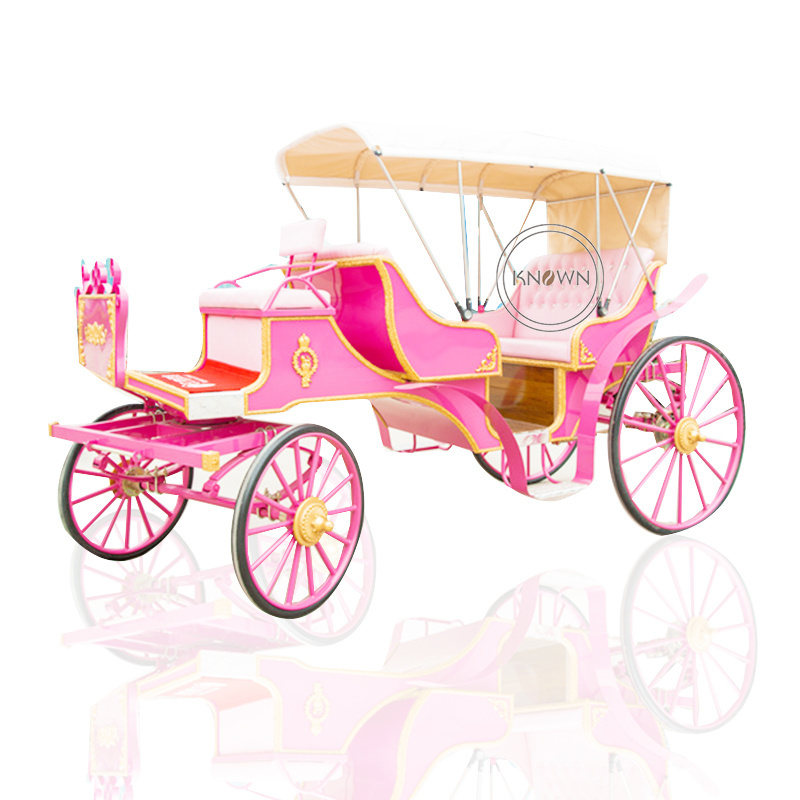 2024 Pink Color Sightseeing Carriage Europe Royal Wedding Horse Cart Luxury Exhibition Carriage for Sale