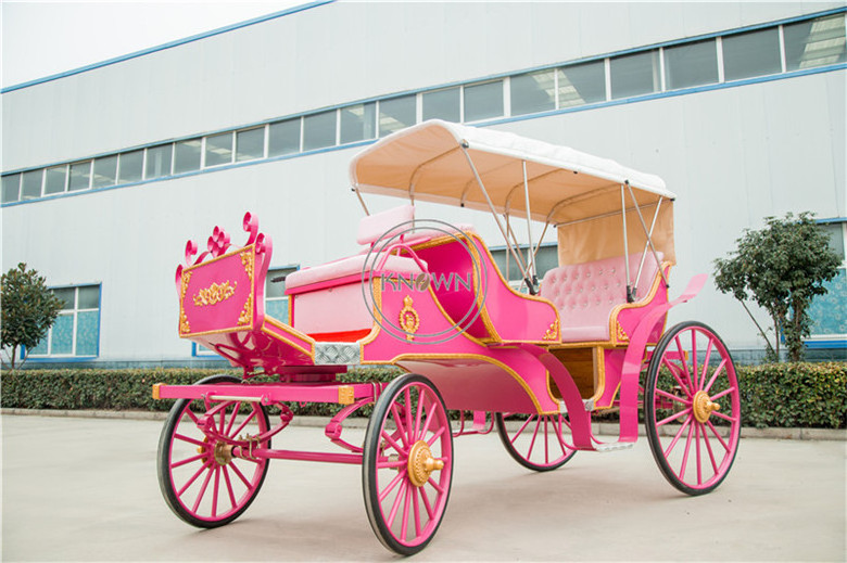 2024 Pink Color Sightseeing Carriage Europe Royal Wedding Horse Cart Luxury Exhibition Carriage for Sale