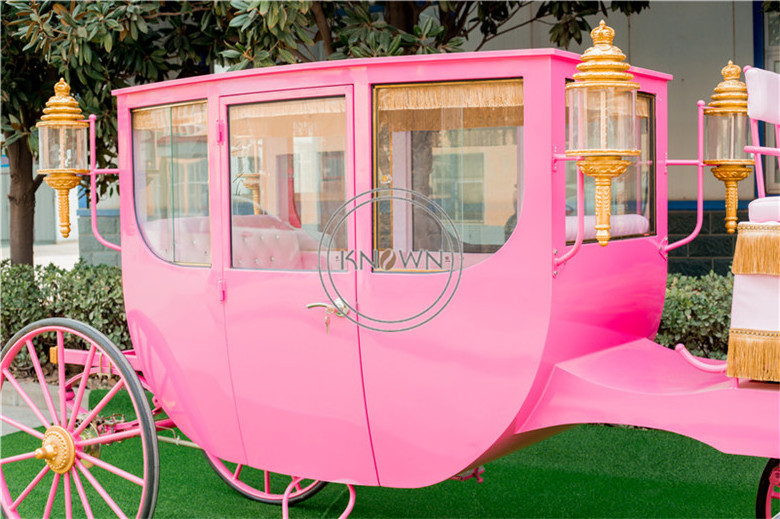 2024 Royal Wedding Carriage Pink Exhibition Horse Cart Park Luxury Sightseeing Carriage for Europe