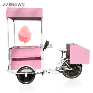 2024 Pink Marshmallows Mobile Sweets Carts Street Garden Cart Food Delivery Bike Ice Cream Trailer with Cotton Candy Machine