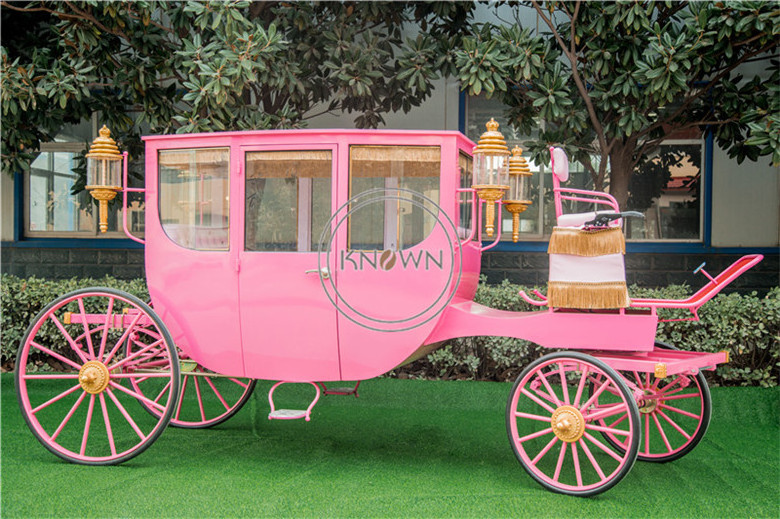 2024 Royal Wedding Carriage Pink Exhibition Horse Cart Park Luxury Sightseeing Carriage for Europe