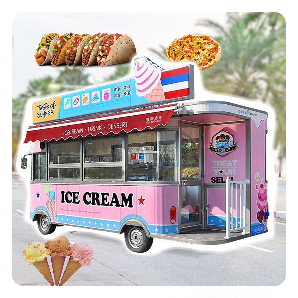 Support Customization Mobile Electric Hot Dog Truck Street Food Trailer Europe Standard Ice Cream Cart with CE DOT