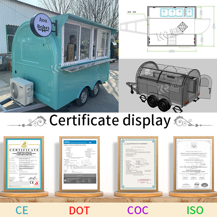 FR-300W Green Dome Food Truck With Light Sign Custom Food Trailer Mobile Coffee Car Stall Water Bar Milk Tea Shop